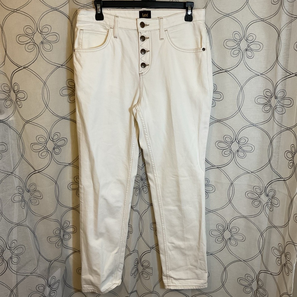 Women's Lee White Button Fly Jeans Pockets Size 8M